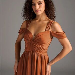 Azazie Coral Off-Shoulder Dress